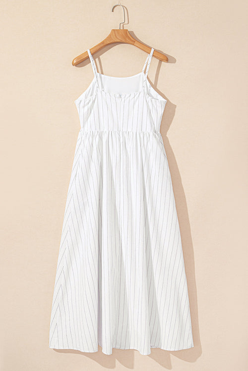 Stripe Spaghetti Strap Pocketed High Waist Maxi Dress