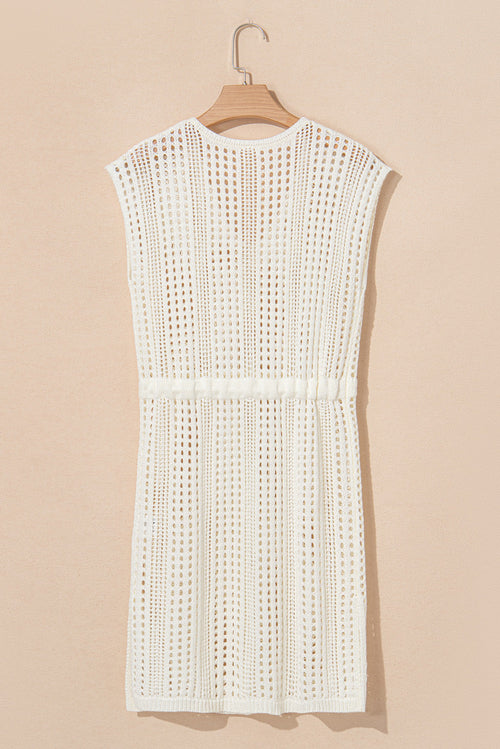 Crochet Open Knit Drawstring Waist Beach Dress