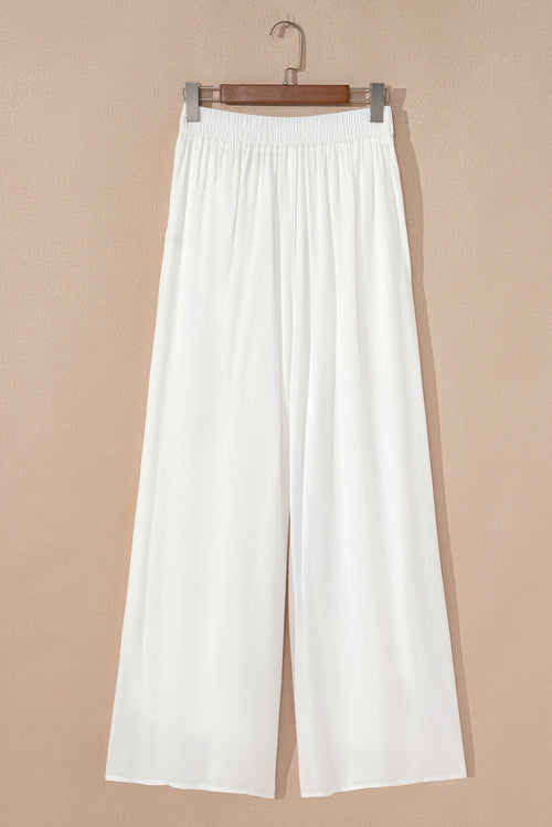 Solid Drop Waist Pleated Wide Leg Pants