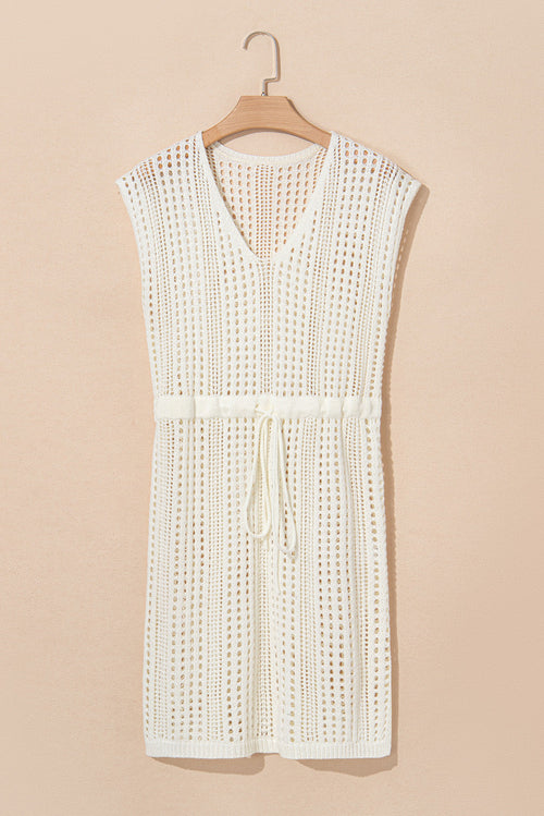 Crochet Open Knit Drawstring Waist Beach Dress
