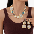Boho Gold Hammered Geometric Stone Jewelry Set